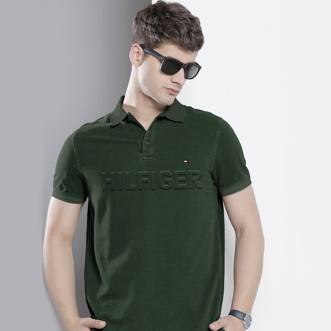 Embossed Logo Battalion Green Viscosen Soft Cotton Polo For Men (Minor Fault)